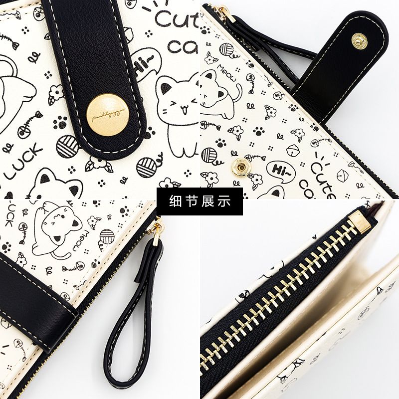 New Japanese Cute Kitten Girl Wallet Long Student Card Bag Zipper Wallet Women's Wallet