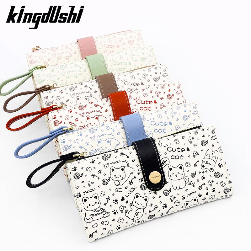 New Japanese Cute Kitten Girl Wallet Long Student Card Bag Zipper Wallet Women's Wallet