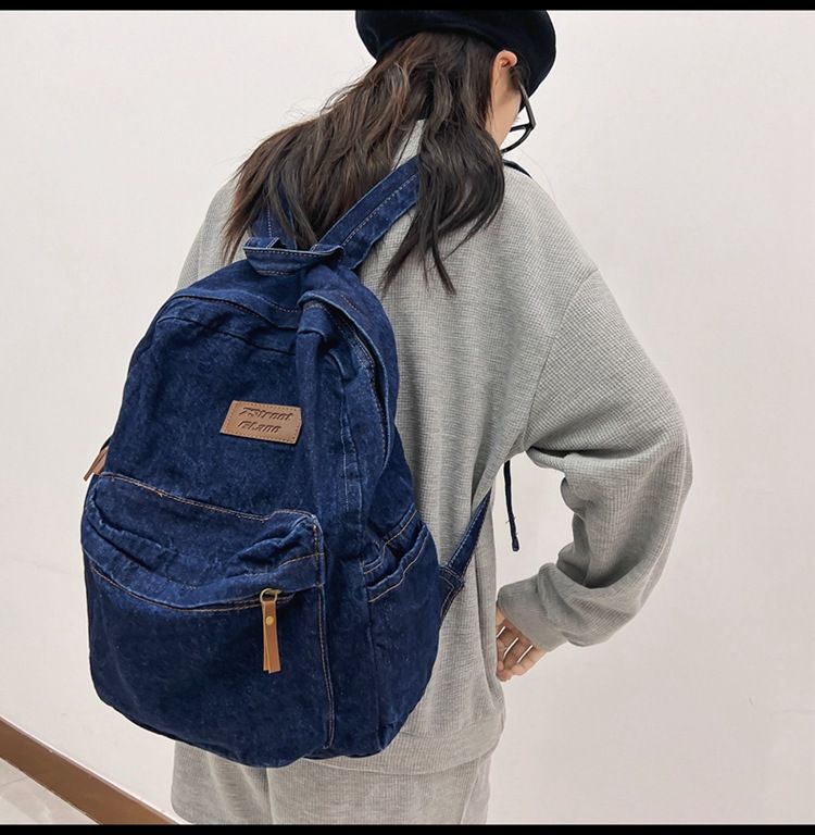 New backpack for boys, high school, large capacity, middle school, denim fabric for middle school students, Korean version, casual shoulder bag for girls