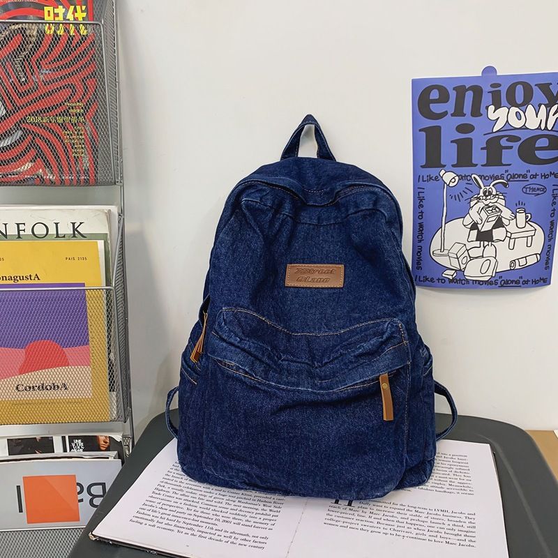 New backpack for boys, high school, large capacity, middle school, denim fabric for middle school students, Korean version, casual shoulder bag for girls