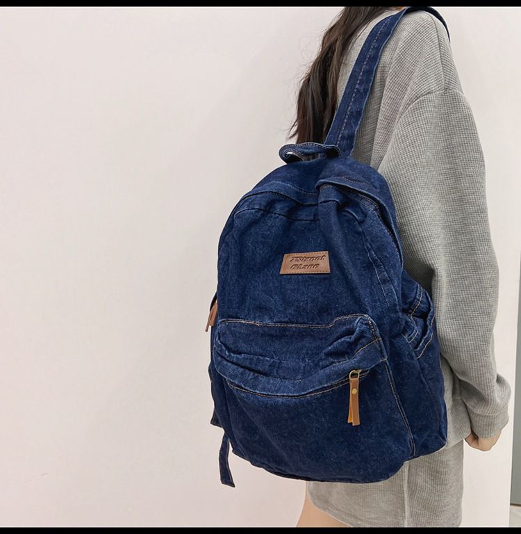 New backpack for boys, high school, large capacity, middle school, denim fabric for middle school students, Korean version, casual shoulder bag for girls