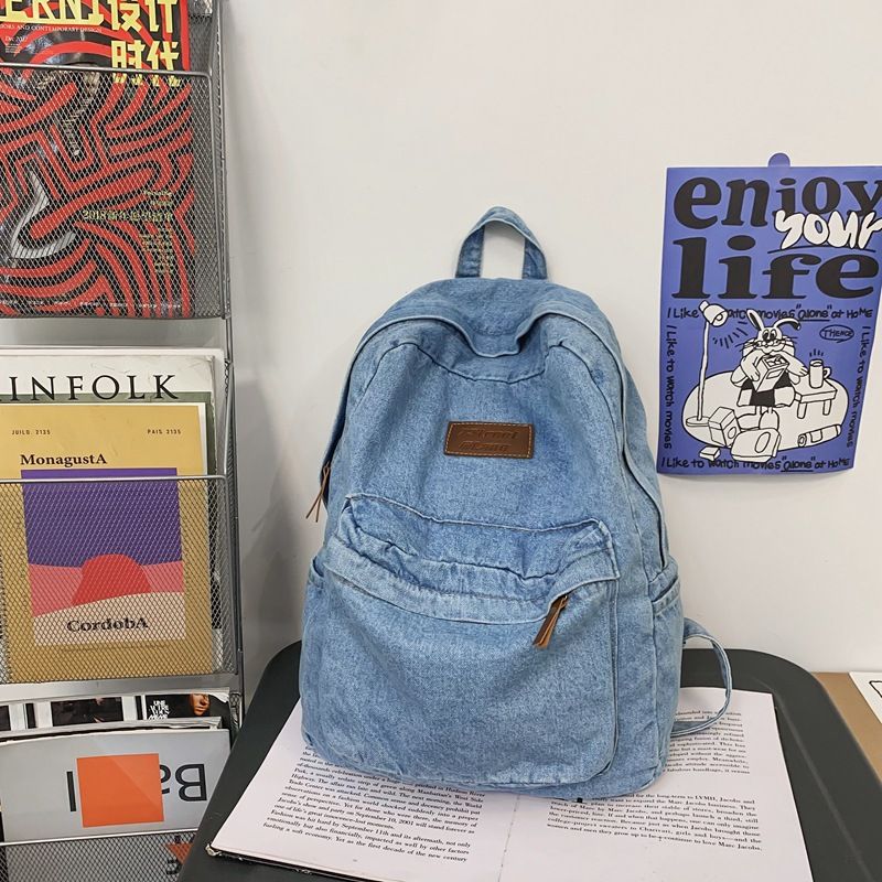 New backpack for boys, high school, large capacity, middle school, denim fabric for middle school students, Korean version, casual shoulder bag for girls