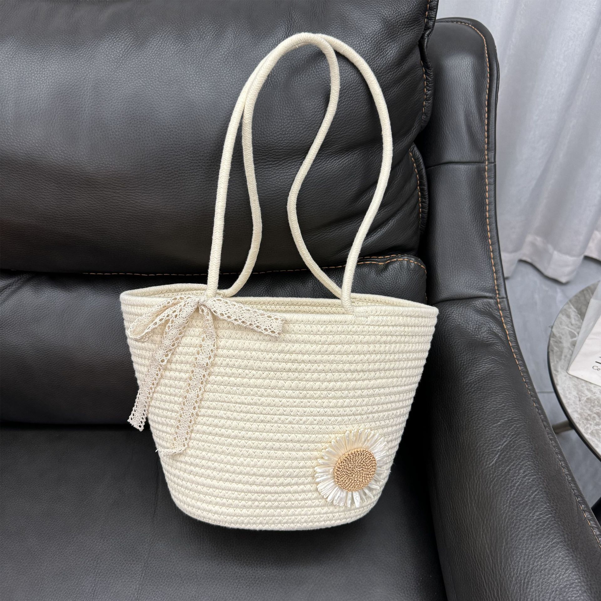 Cotton rope versatile woven new bag, internet famous vacation bucket holder, large capacity single shoulder commuting beach