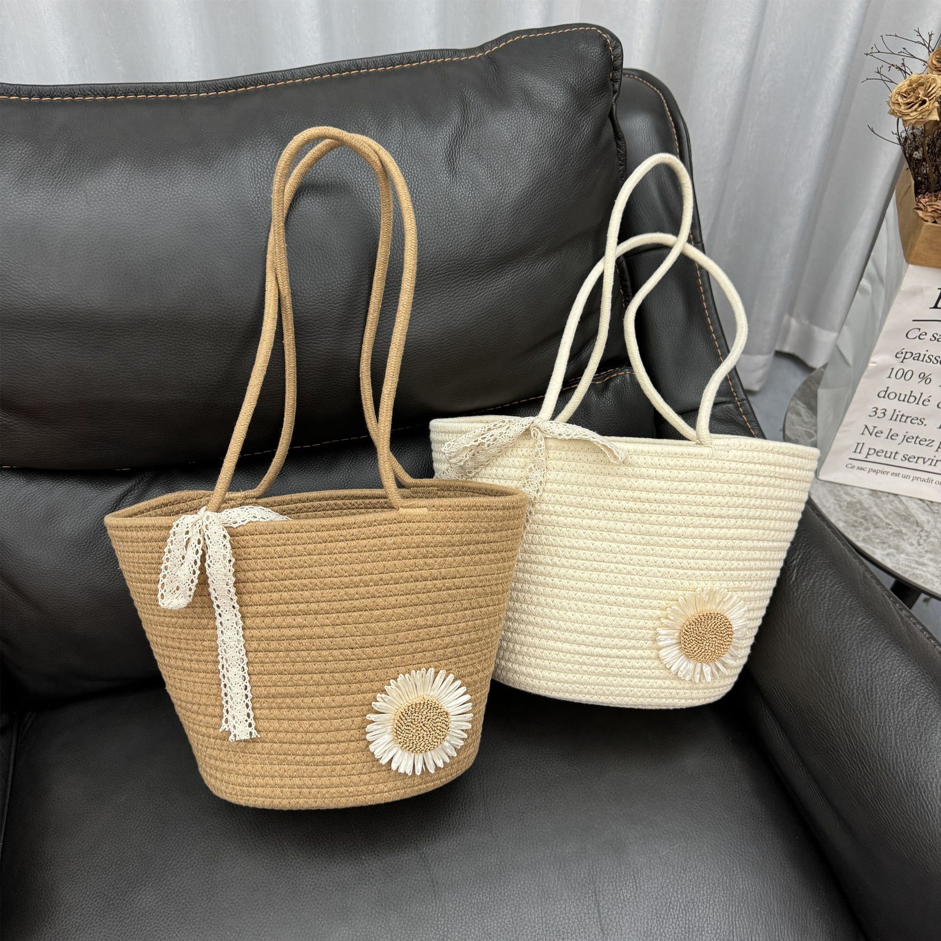 Cotton rope versatile woven new bag, internet famous vacation bucket holder, large capacity single shoulder commuting beach