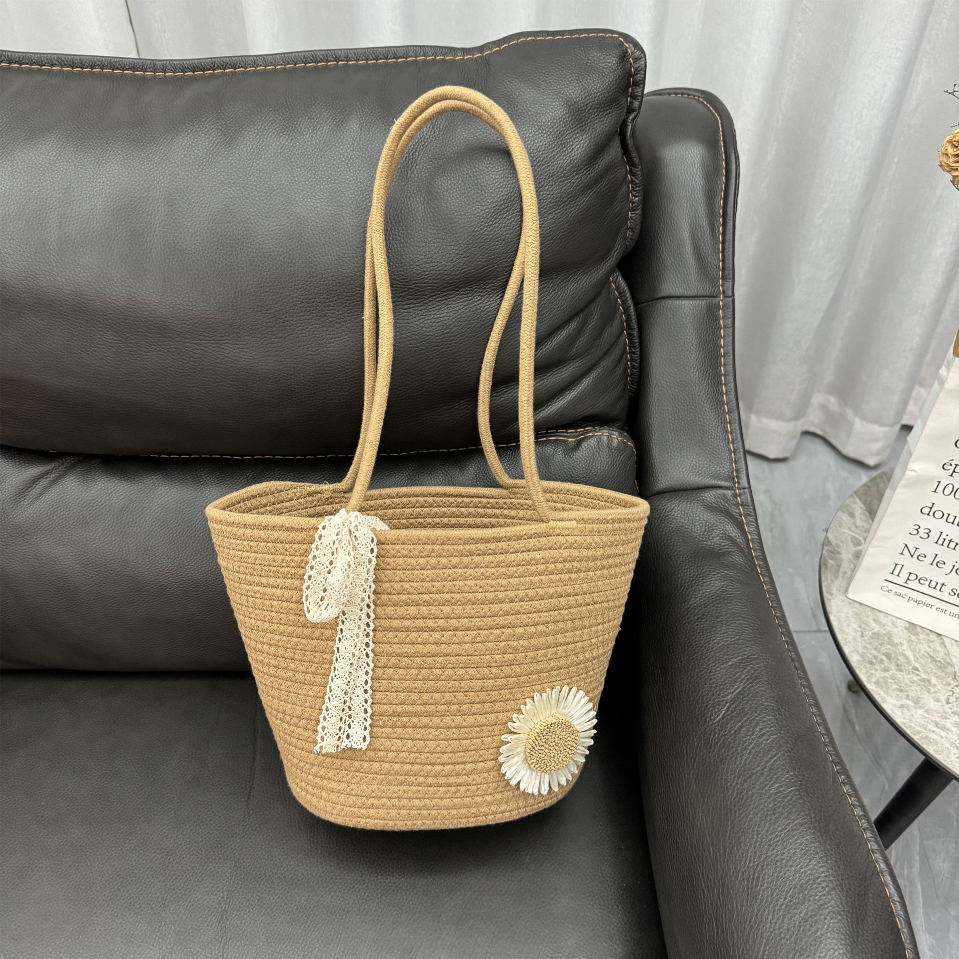 Cotton rope versatile woven new bag, internet famous vacation bucket holder, large capacity single shoulder commuting beach