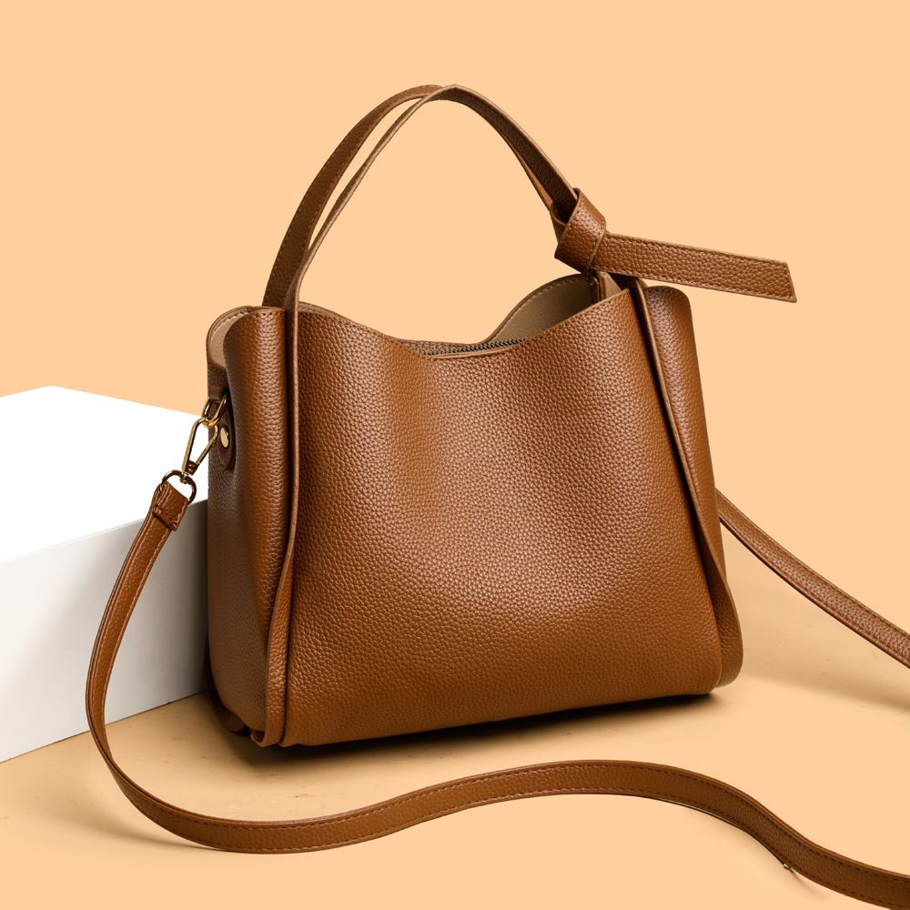 Soft leather women's bag, handbag, women's 2025 vegetable basket, high-end sense, shoulder bag, crossbody, atmospheric and versatile, water bucket, shoulder bag