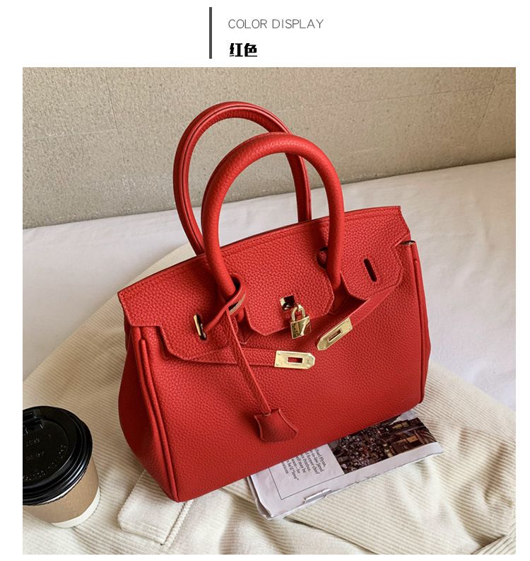 Texture Lychee Pattern Platinum Bag for Women 2025 Winter New Handheld Women's Bag Large Capacity Single Shoulder Crossbody Bag