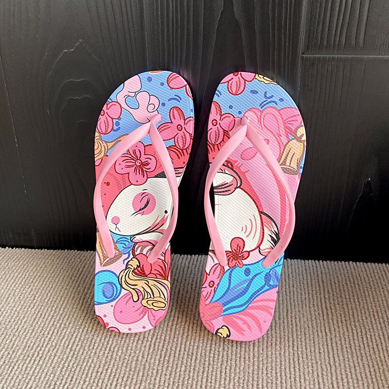 Red flower flip flops for women wearing summer new soft soled anti slip leopard print clip on sandals