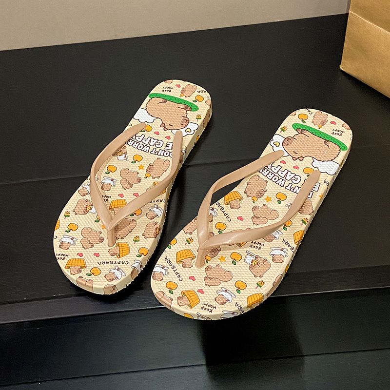 Red flower flip flops for women wearing summer new soft soled anti slip leopard print clip on sandals