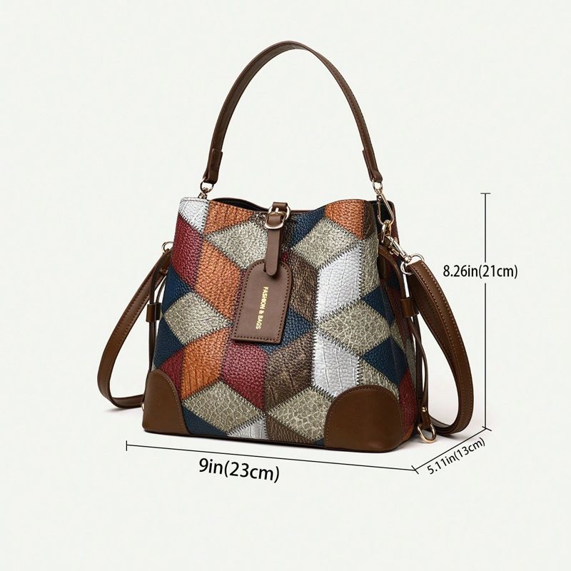 Women's bag niche design color collision Korean version versatile color mom buying vegetable bag women's single shoulder trendy bag splicing color bucket bag