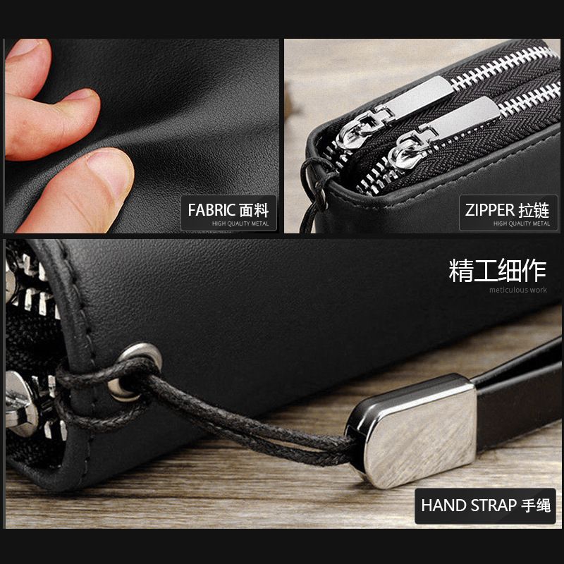 Men's wallet long handbag with multiple card slots, mobile phone bag, business card bag, grab bag, zipper long bag