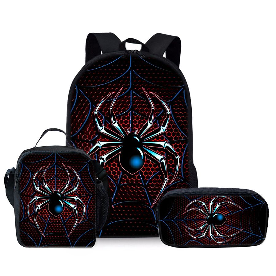 Spider backpack, student children's baby three piece set, backpack, meal bag, pencil case, fashionable, versatile, portable, cute