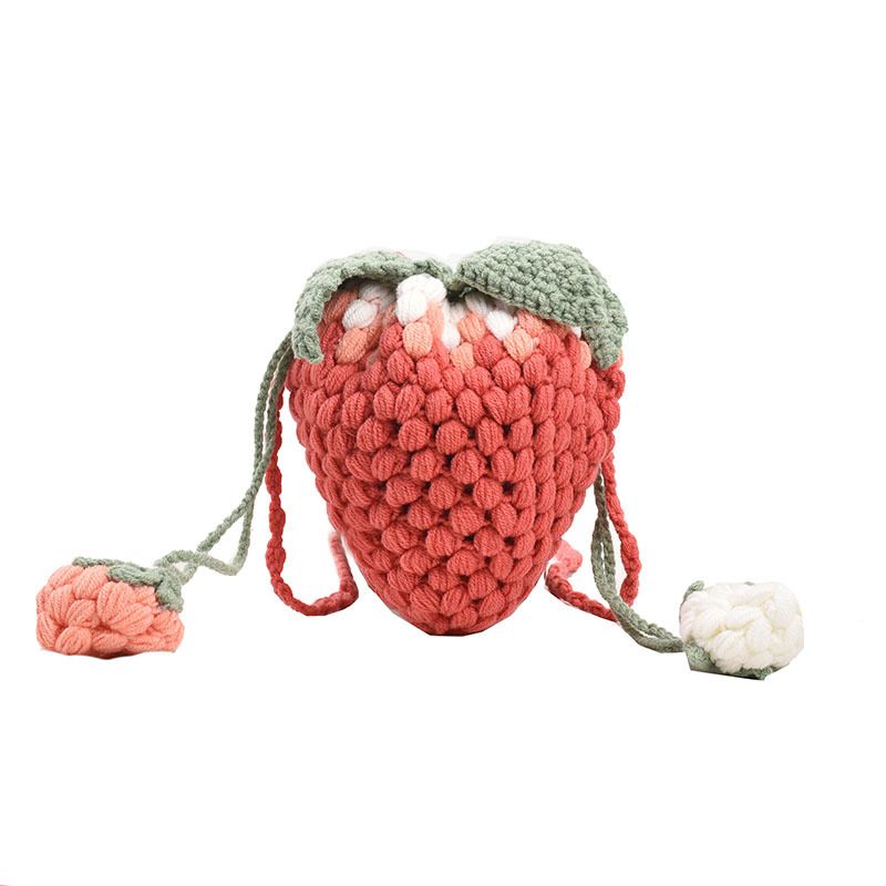 Finished crocheted yarn strawberry bag, cute new women's bag, trendy and creative woven bag, fashionable single shoulder crossbody bag