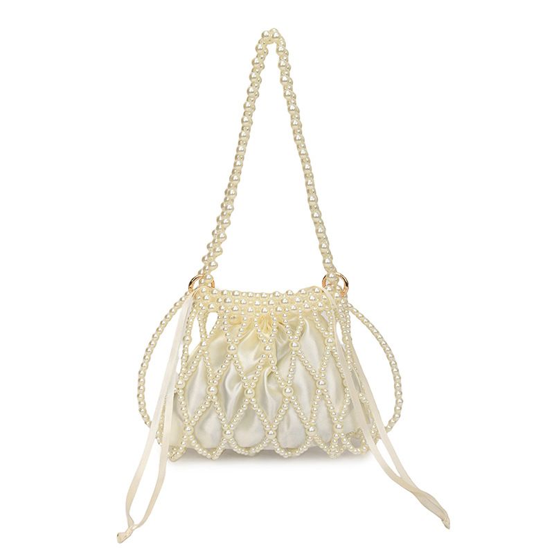 French hollowed out pearl bag, women's high-end feel, women's dinner bag, large capacity hand woven bead bag, shoulder bag
