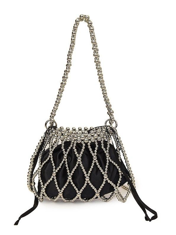 French hollowed out pearl bag, women's high-end feel, women's dinner bag, large capacity hand woven bead bag, shoulder bag