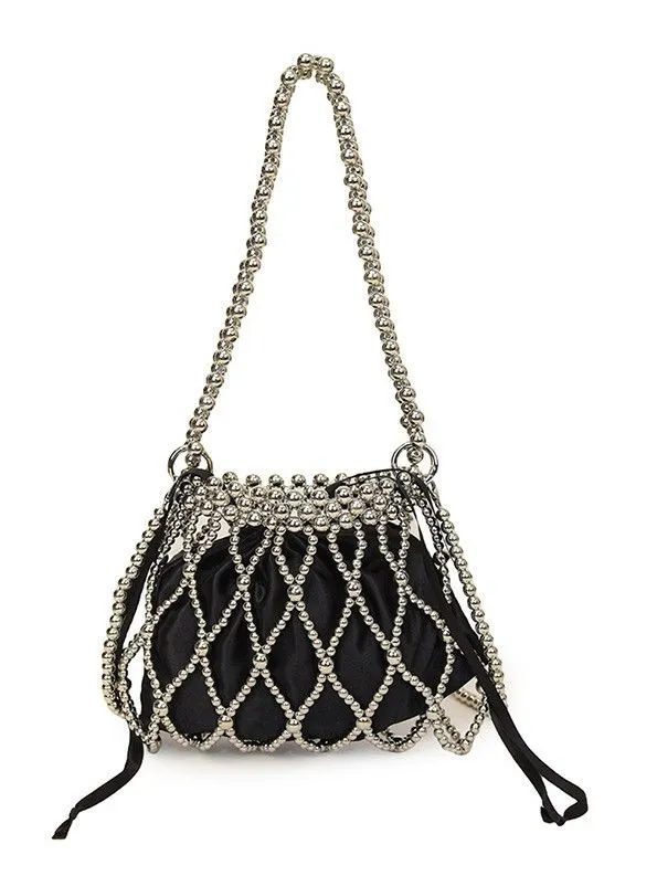 French hollowed out pearl bag, women's high-end feel, women's dinner bag, large capacity hand woven bead bag, shoulder bag