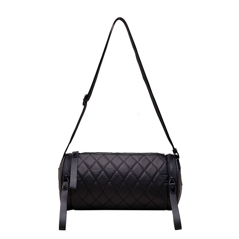 Cross border small bag, women's new diamond grid cylindrical bag, simple and high-end sense, shoulder bag, personalized broadband crossbody bucket bag