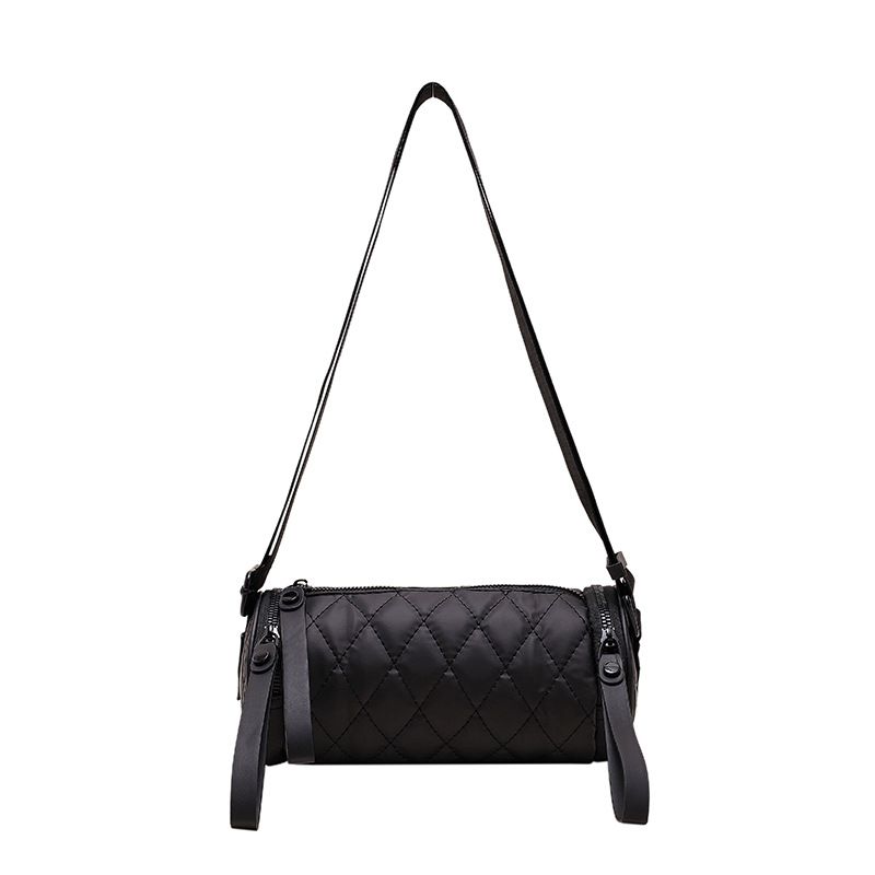 Cross border small bag, women's new diamond grid cylindrical bag, simple and high-end sense, shoulder bag, personalized broadband crossbody bucket bag