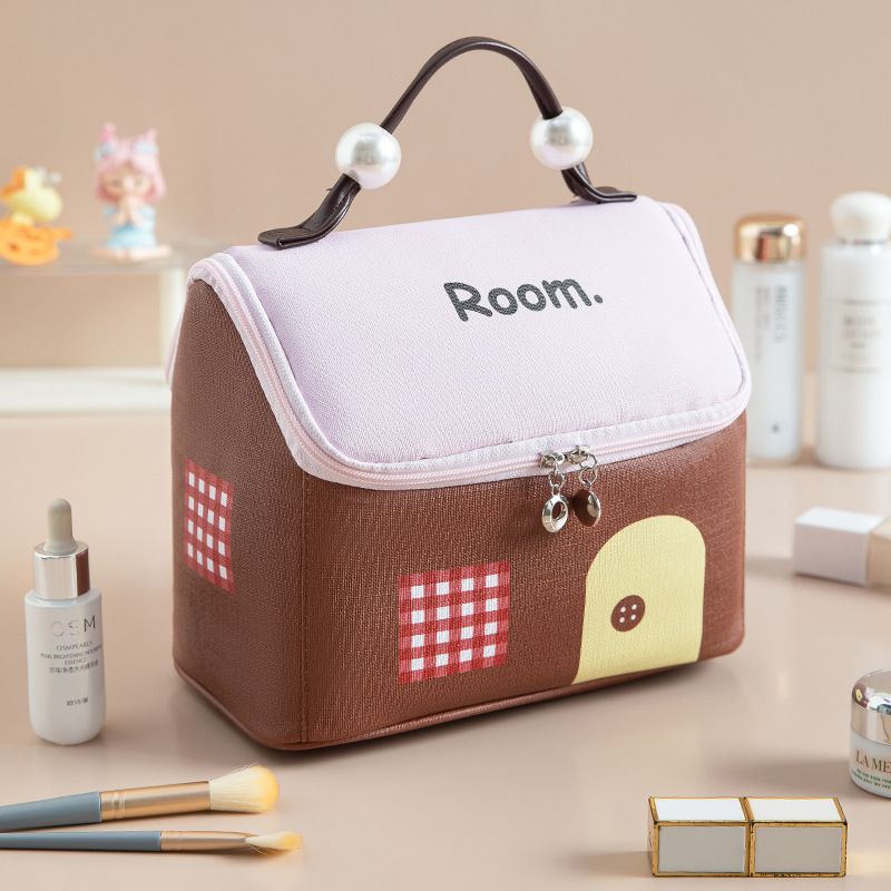Cute house makeup bag, large capacity cabin wash bag, portable handheld storage bag, cloud like cartoon storage bag
