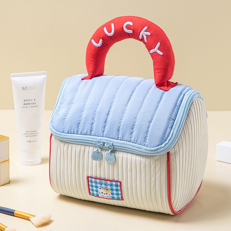 Cute house makeup bag, large capacity cabin wash bag, portable handheld storage bag, cloud like cartoon storage bag