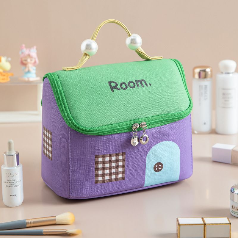Cute house makeup bag, large capacity cabin wash bag, portable handheld storage bag, cloud like cartoon storage bag