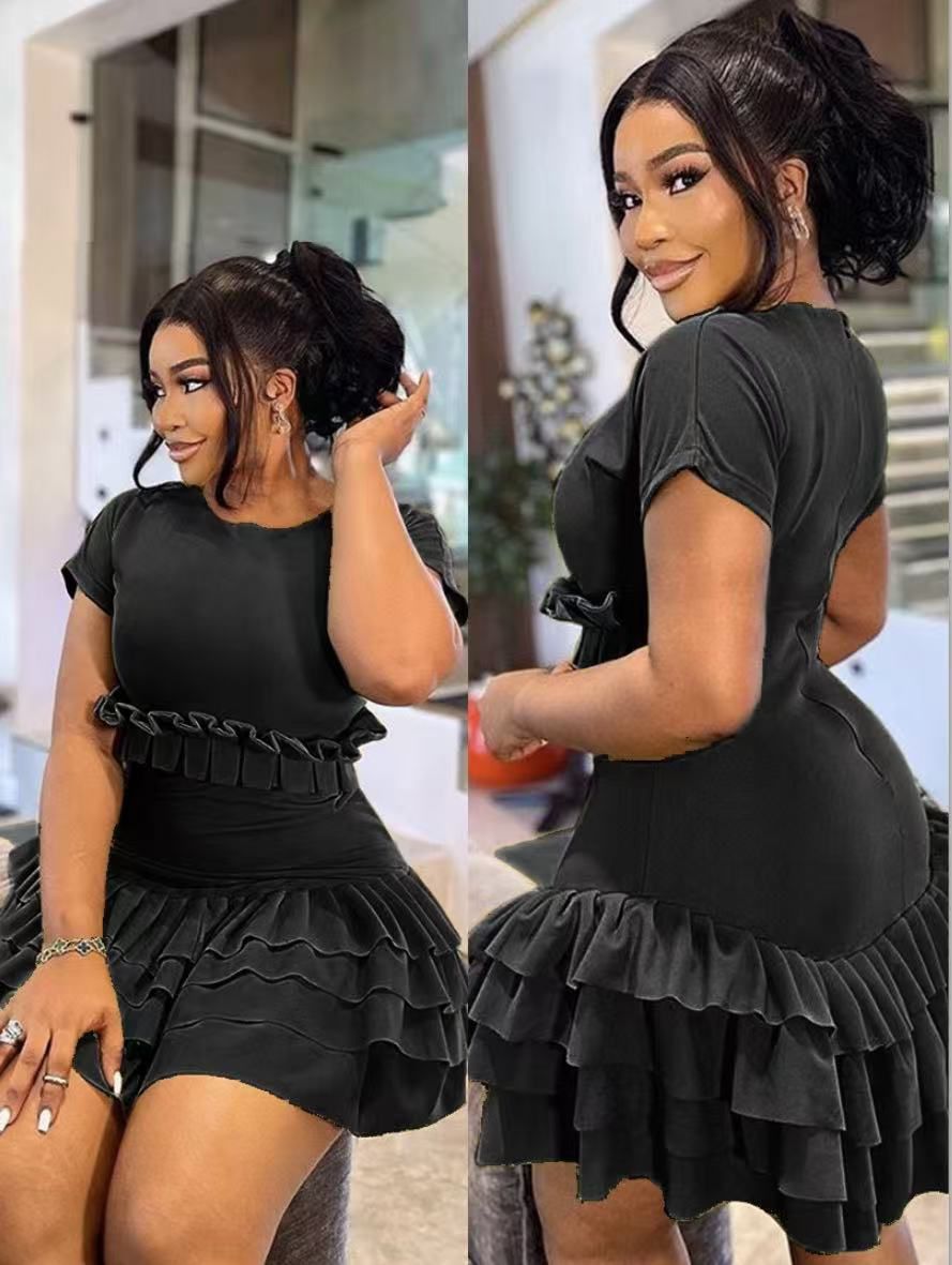 Hot  Layered Ruffle Mini Dress – Short Sleeve Bodycon Party Dress for Women