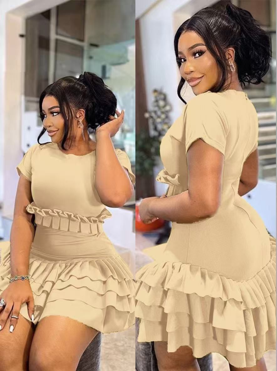 Hot  Layered Ruffle Mini Dress – Short Sleeve Bodycon Party Dress for Women
