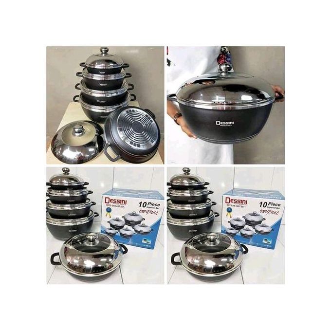 Dessini 10pc Black Cookware set - Eco-Friendly , healthy and easy for clean. High class non-stick performance anti scratch.germany Dessini 10PCS Granite Nonstick Cooking Set Black.