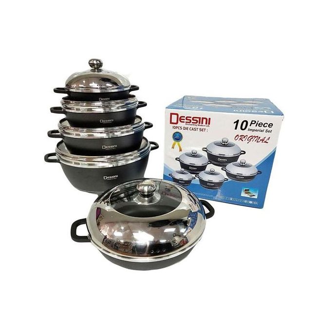 Dessini 10pc Black Cookware set - Eco-Friendly , healthy and easy for clean. High class non-stick performance anti scratch.germany Dessini 10PCS Granite Nonstick Cooking Set Black.