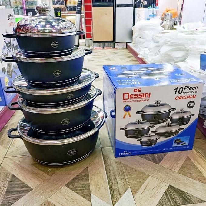 Dessini 10pc Black Cookware set - Eco-Friendly , healthy and easy for clean. High class non-stick performance anti scratch.germany Dessini 10PCS Granite Nonstick Cooking Set Black.