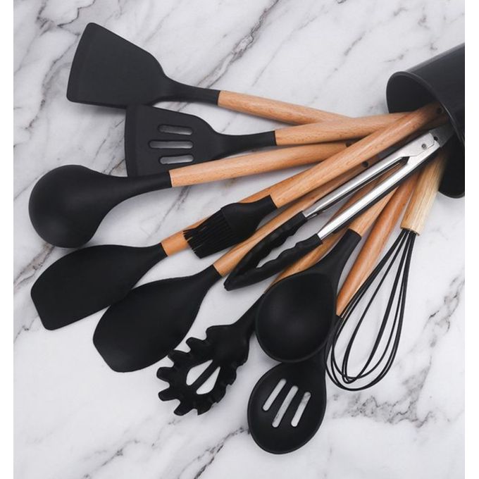 Silicone Non Stick Spoon Set 12 pcsKitchen Utensil Set silicone kitchen utensils made from high quality,12 pieces of silicone cooking utensils includes ,Spatula utensil, Spoon,Soup Ladle,Turner,Spoon