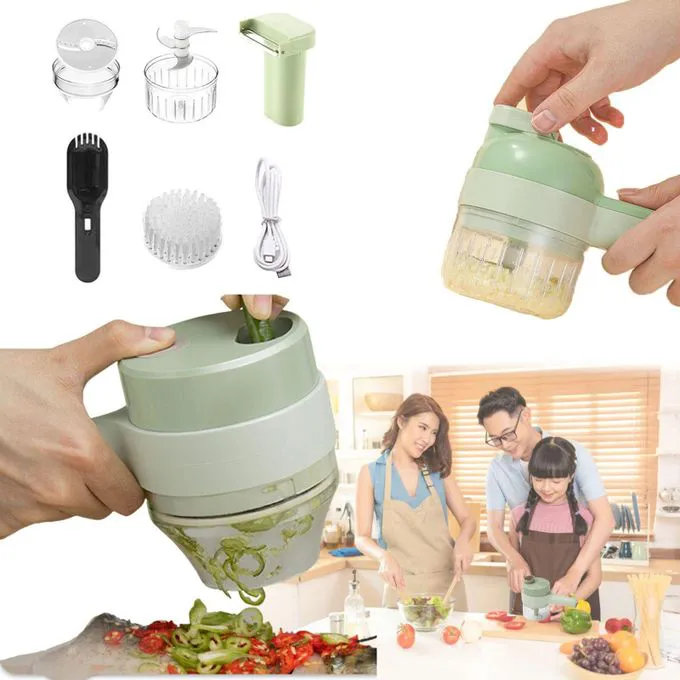 4 In 1 Electric Handheld Cooking Hammer Vegetable Cutter / Food Chopper.4 in 1 Handheld Electric Vegetable Cutter Set Warm Tips Easy Power button to use, with our electric vegetable chopper.