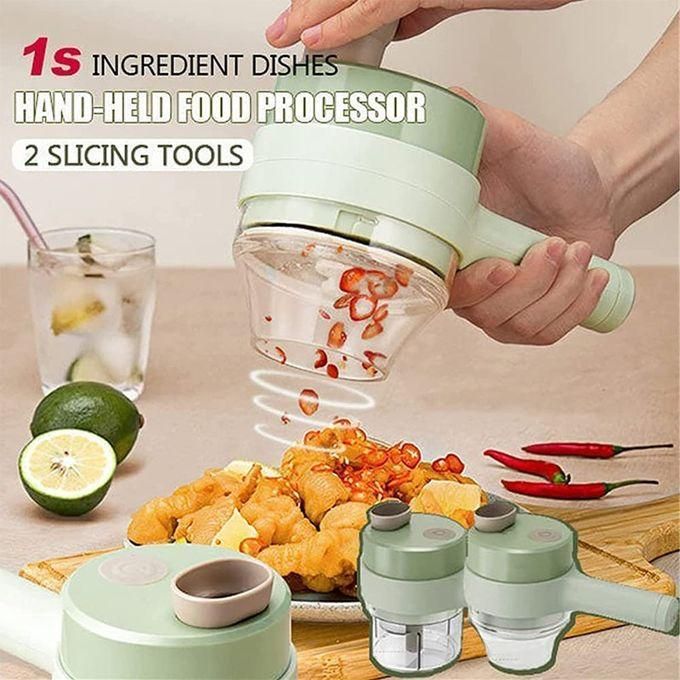 4 In 1 Electric Handheld Cooking Hammer Vegetable Cutter / Food Chopper.4 in 1 Handheld Electric Vegetable Cutter Set Warm Tips Easy Power button to use, with our electric vegetable chopper.