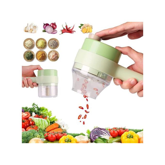 4 In 1 Electric Handheld Cooking Hammer Vegetable Cutter / Food Chopper.4 in 1 Handheld Electric Vegetable Cutter Set Warm Tips Easy Power button to use, with our electric vegetable chopper.