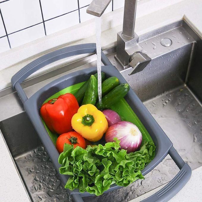 Collapsible Over The Sink Colander (Adjustable Handles)Eco--Friendly non-stick durable easy to clean. User these strainers to rinse your salad leaves fruits and fresh vegetables. Space-saving design.