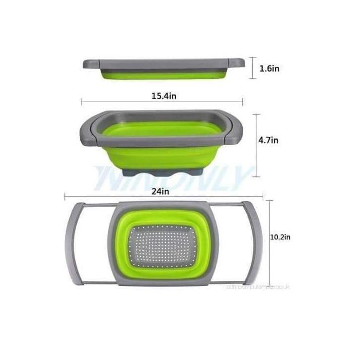 Collapsible Over The Sink Colander (Adjustable Handles)Eco--Friendly non-stick durable easy to clean. User these strainers to rinse your salad leaves fruits and fresh vegetables. Space-saving design.