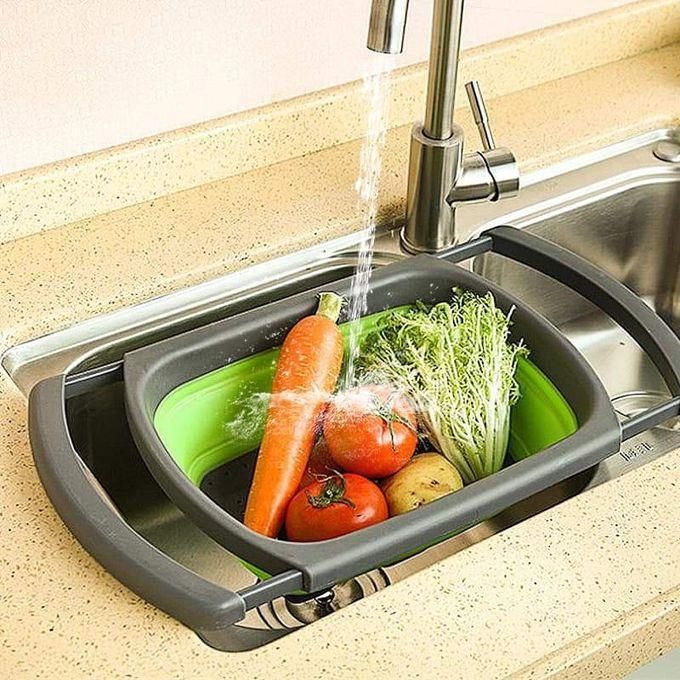 Collapsible Over The Sink Colander (Adjustable Handles)Eco--Friendly non-stick durable easy to clean. User these strainers to rinse your salad leaves fruits and fresh vegetables. Space-saving design.