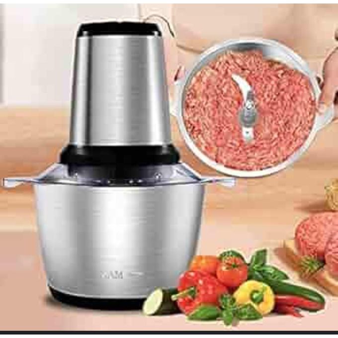 2L Multifunctional electric food chopper for grains, veges, meat grinder etc-This is a CHOPPER, it crushes the food into mud, chops the food but does not break into pieces.