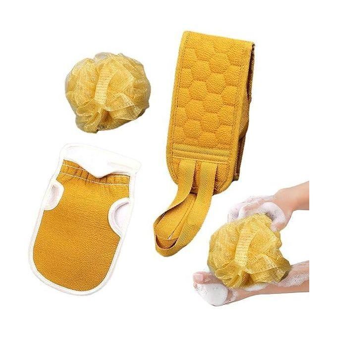 3in1 shower kit WITH Exfoliating Back Strap, Shower Bath Sponge AND Soft Mesh Bath Sponge Balls ScrunchyExfoliating loofah loofa back strap bath shower body sponge scrubber brush , A Scrunchy