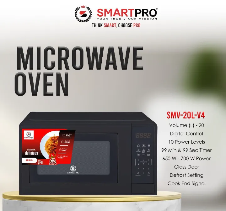 Smart Pro 20L Digital Microwave Oven (SMV-20L-V4 2), BlackWith its digital control panel, the SmartPro SMV-20L-V4 allows you to easily select cooking settings and adjust time or power levels.