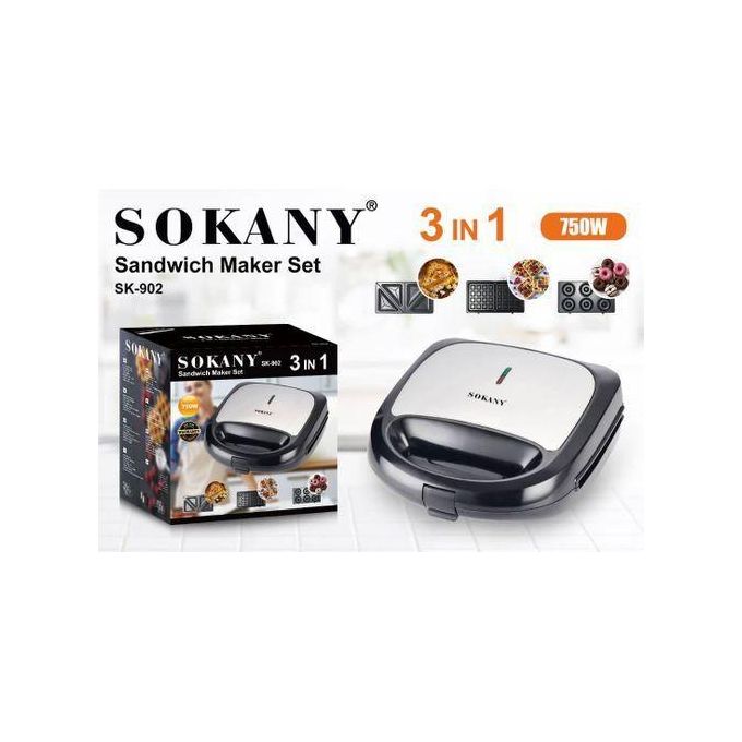 Sokany 3 in 1 Electric Sandwich Maker, Panini Press Grill and Waffles Non-Stick Plates for Cooking Grilling, Burgers, Steaks and SnacksThe 3 in 1 Sandwich can can be used to cook a variety of dishes.