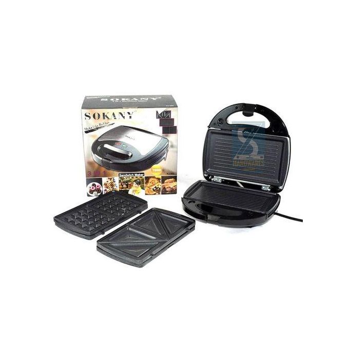 Sokany 3 in 1 Electric Sandwich Maker, Panini Press Grill and Waffles Non-Stick Plates for Cooking Grilling, Burgers, Steaks and SnacksThe 3 in 1 Sandwich can can be used to cook a variety of dishes.