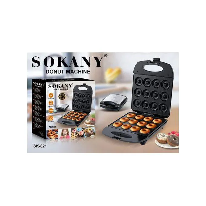 Sokany 12-Holed Home Donuts Making MachineNon-stick coated heating surfaceWind-up power cordThermostatically controlledHeating element220-240Vergonomically designed7 mouth watering donuts in minutes