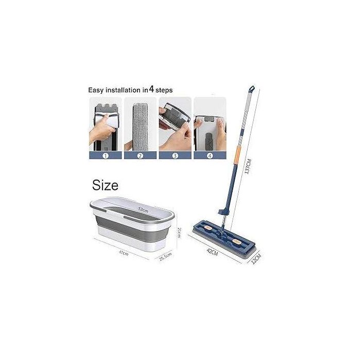 Self Wringing Hand Wash Free Flat Mop With Foldable BucketMake cleaning effortless with the Self-Wringing Flat Mop with Foldable Bucket. Designed for convenience, this mop features an innovative hands