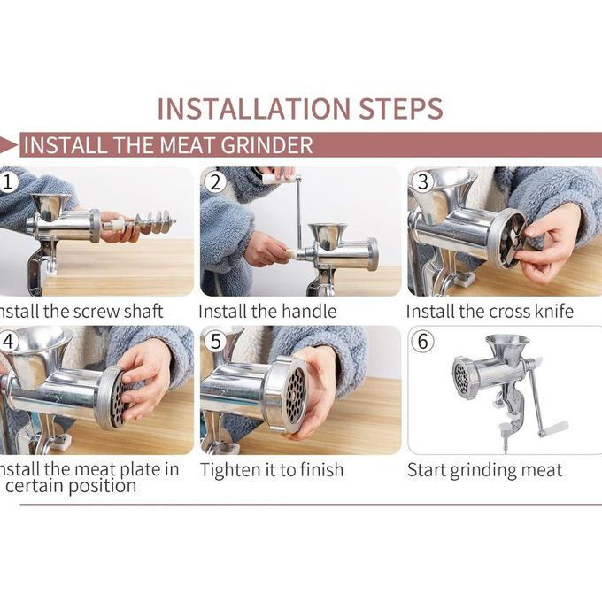 Manual Meat Mincer And Grinder - Aluminum AlloyQuickly & easily grind, mince and crush meat, vegetables, beans, garlic, coconut, nuts etc. Can also be used to finely mince or puree vegetables for baby