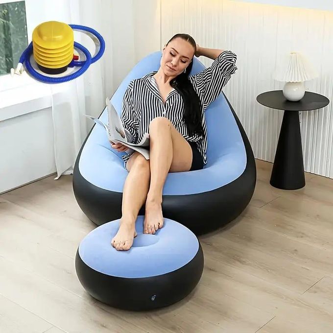 1 living room sofa furniture modern inflatable folding sofa plush sand outdoor garden footrest stool: Environmentally friendly PVC