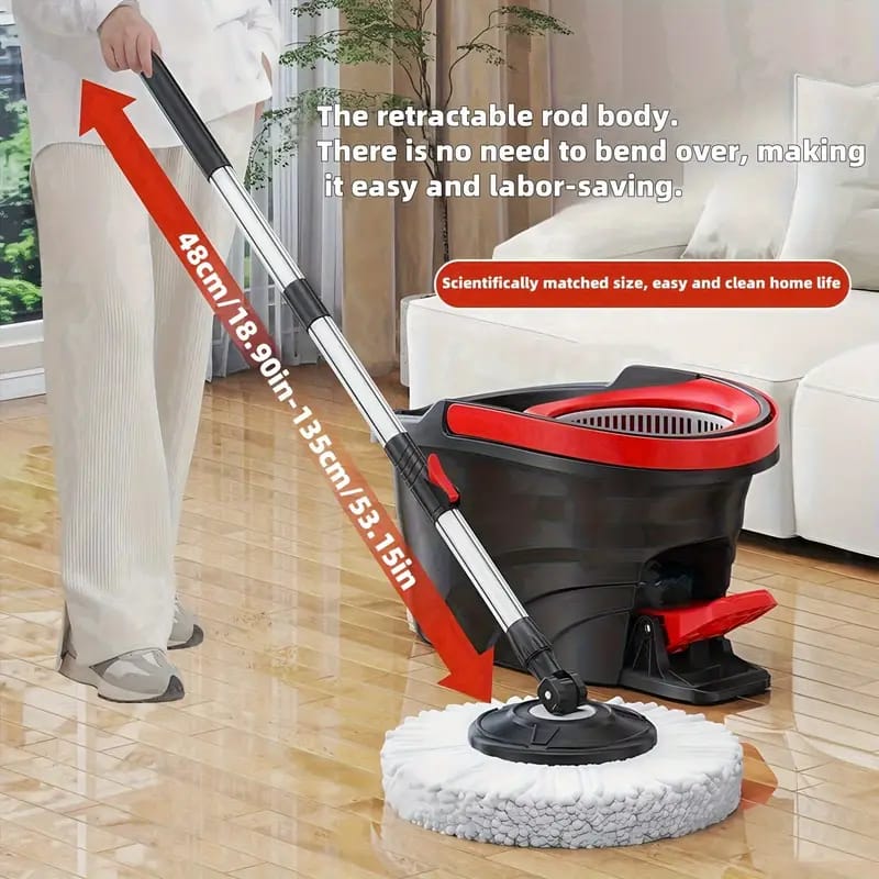 Pedal Spin Mop & Bucket Set – 360° Rotating Microfiber Mop with Foot Pedal Wringer, Splash Guard, and Lightweight Durable Bucket for Multi-Surface Floor Cleaning