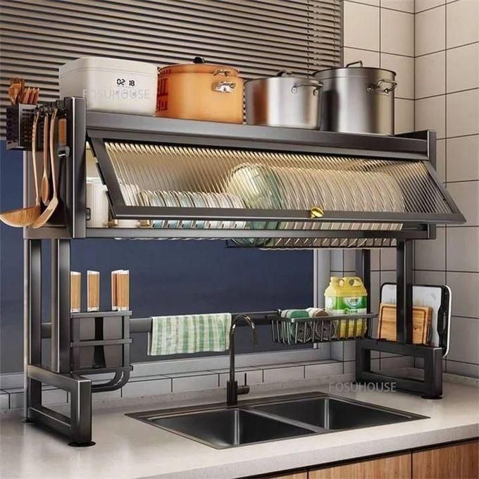 Heavy duty over the sink Rack with closable cabinetCapacity for Saving Space】: This design to free up 80% of the
countertop and create a neat and clean kitchen without taking up space.