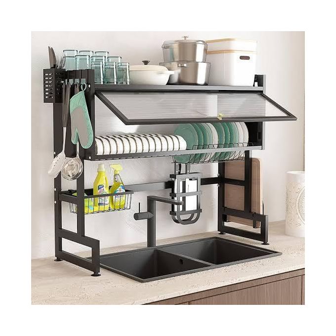 Heavy duty over the sink Rack with closable cabinetCapacity for Saving Space】: This design to free up 80% of the
countertop and create a neat and clean kitchen without taking up space.