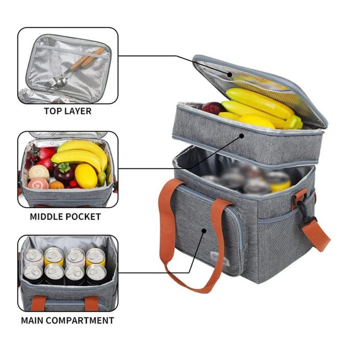 BRIVILAS BRANDED 2 LAYER INSULATED FOOD BAG.INSULATED LUNCH BAG, EXPANDABLE DOUBLE DECK COOLER BAG, LIGHTWEIGHT LEAKPROOF TOTE BAG WITH SIDE TISSUE POCKET, SUIT FOR ALL